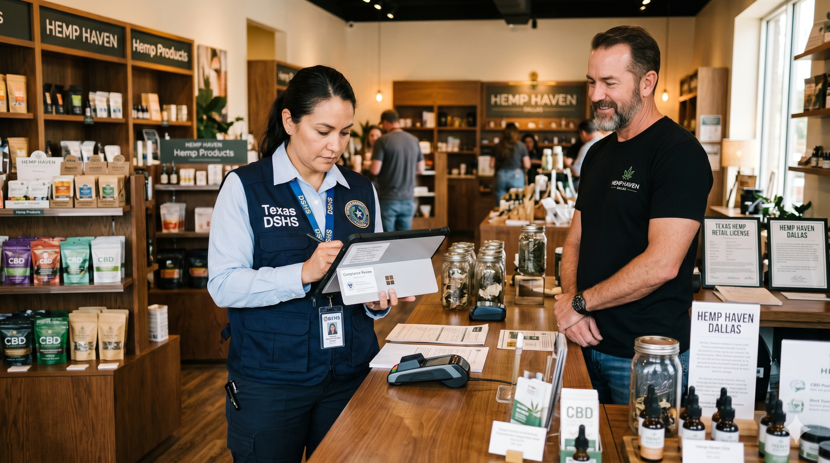 DSHS inspector reviewing records at a Texas hemp shop